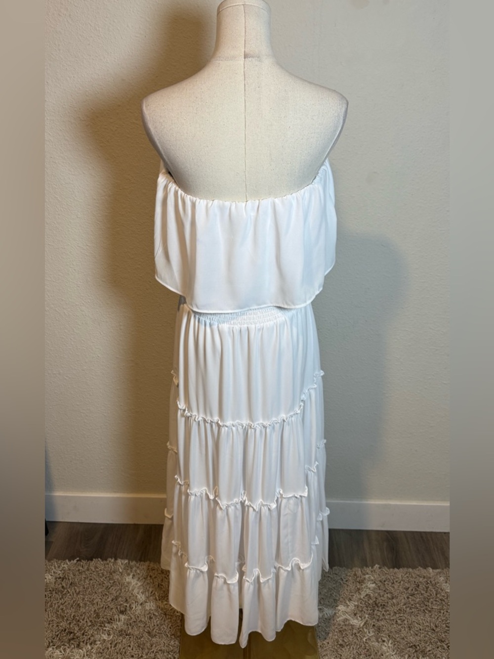 NWT 1. STATE Strapless Tiered Ruffle Midi Dress Ultra White size Large - Picture 5 of 13